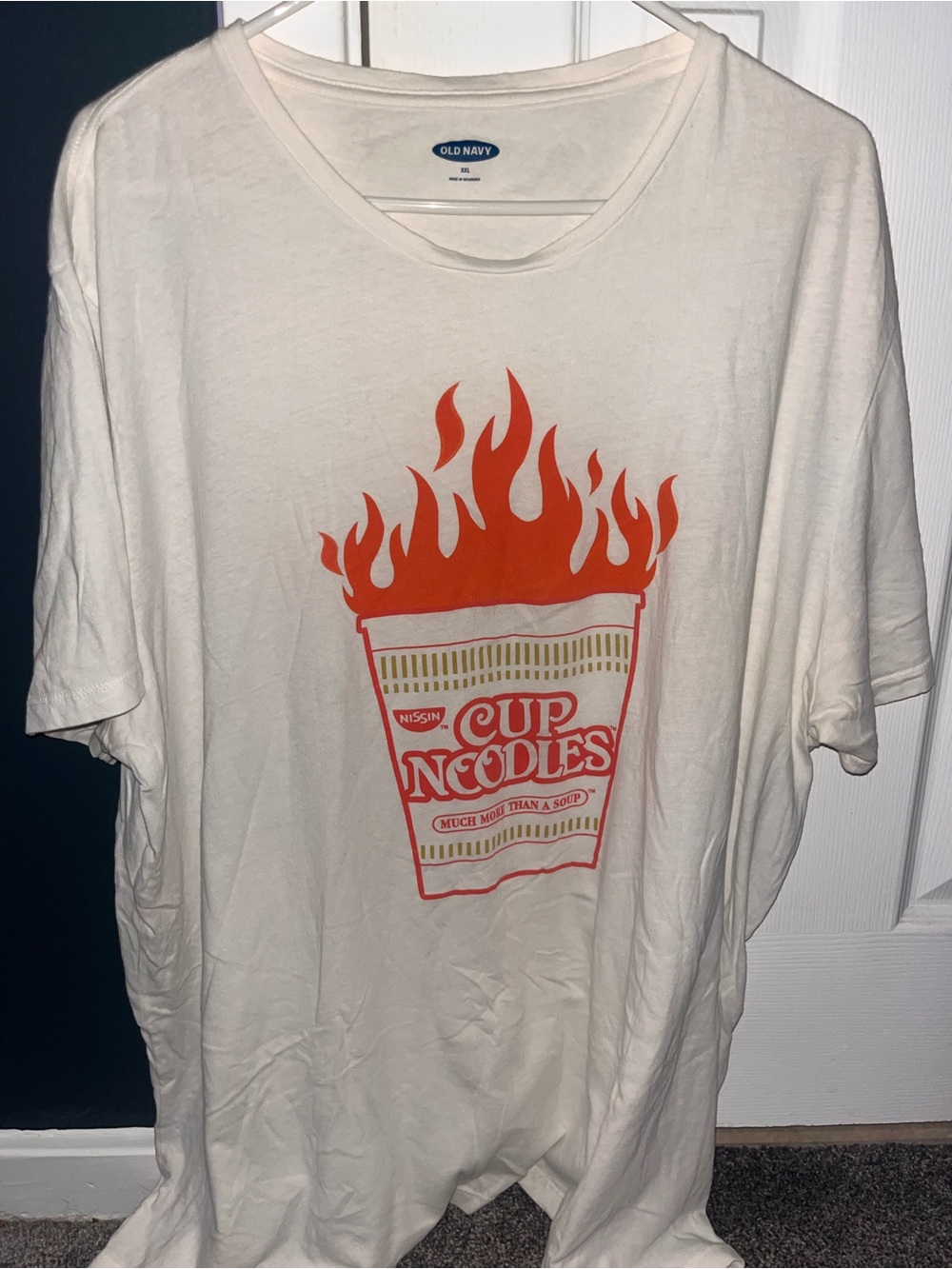 Old Navy White Short-Sleeve Tee with Orange Cup Noodles Graphic